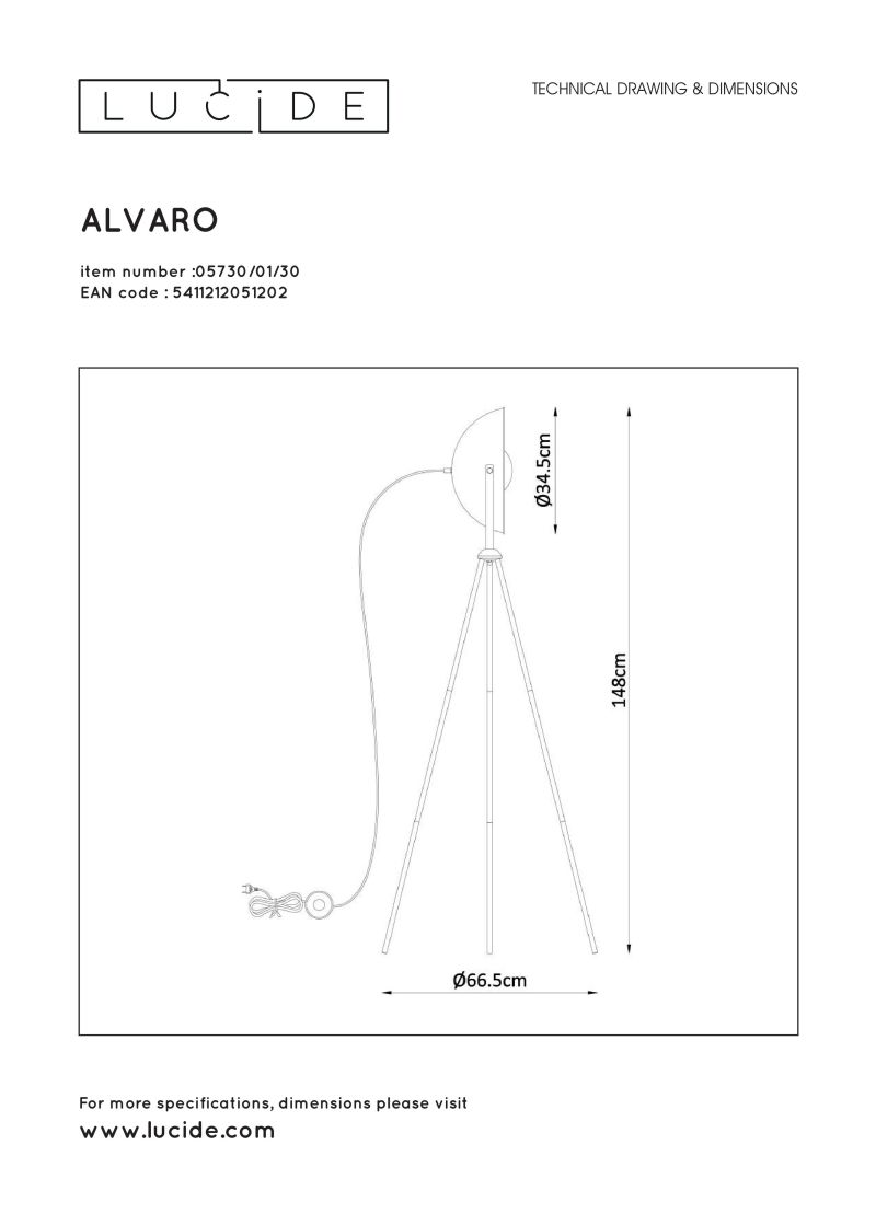 ALVARO Floorlamp E27/40W  Black/Satin brass